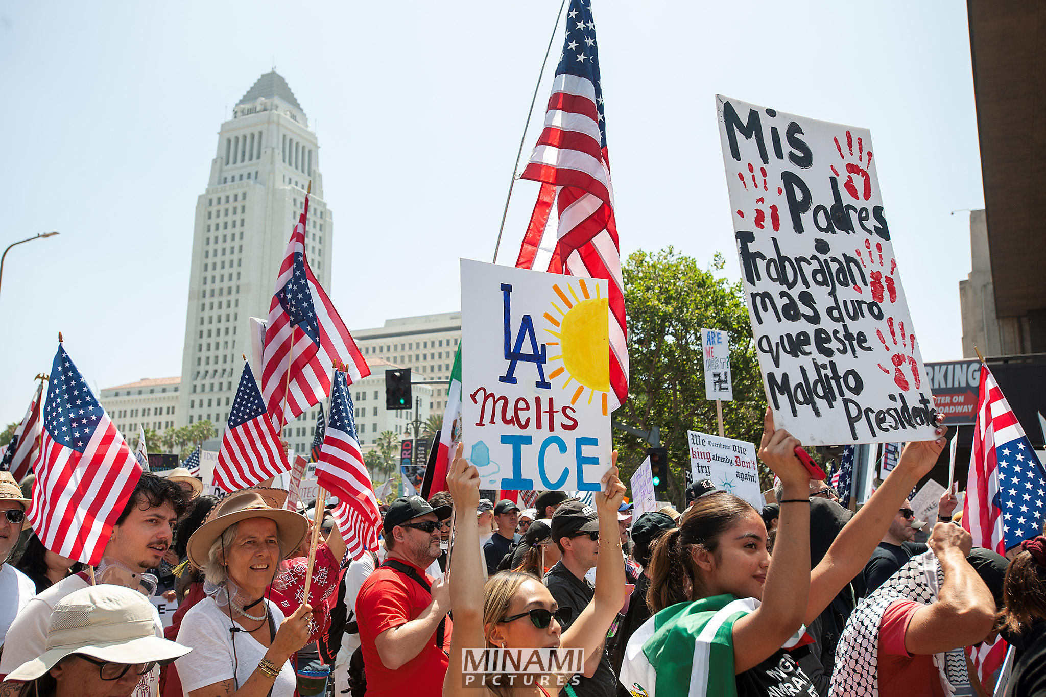 No Kings Protest DTLA, Saturday, June 14, 2025 ✌🏼🌸✌🏼Peaceful and crowded with families. I left before law enforcement attacked with flash bangs and rubber bullets.